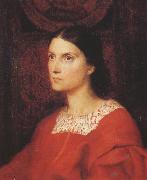 George Frederick watts,O.M.,R.A. Portrait of Lady Wolverton,nee Georgiana Tufnell,half length,earing a red dress (mk37) oil painting reproduction